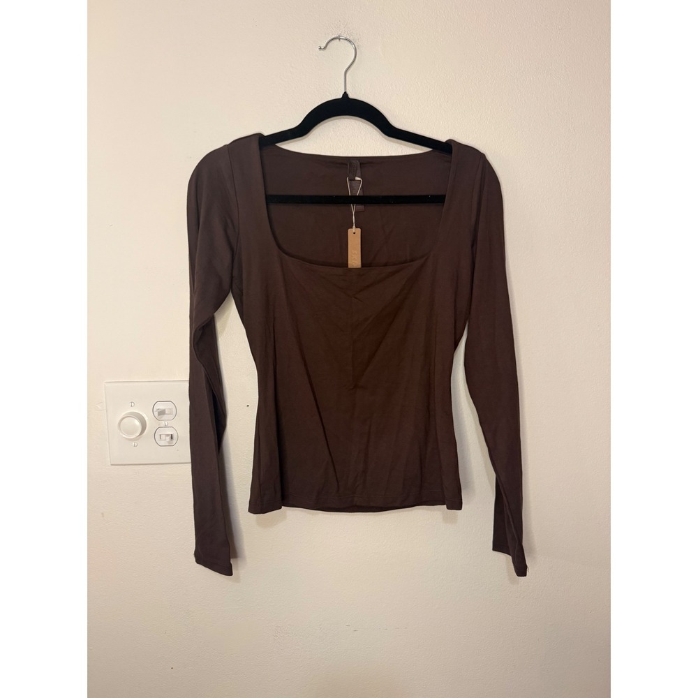 Skims Smooth Layers Squareneck Long Sleeve Espresso Size M NWT - Picture 1 of 4